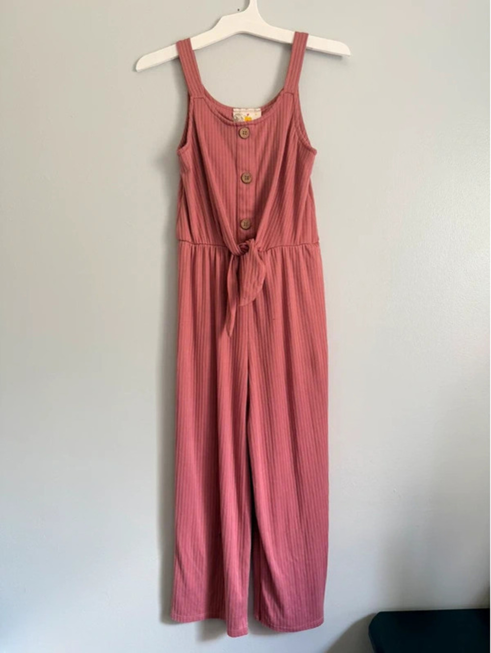 Jenna & Jessie Dusty Rose Ribbed Wide Leg Jumpsuit Girls Size 10